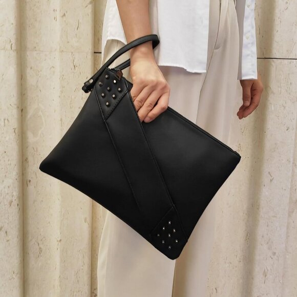 Fashion Women Clutches Rivet PU Leather Crossbody Bag Envelope Clutch Purse with - Picture 3 of 6